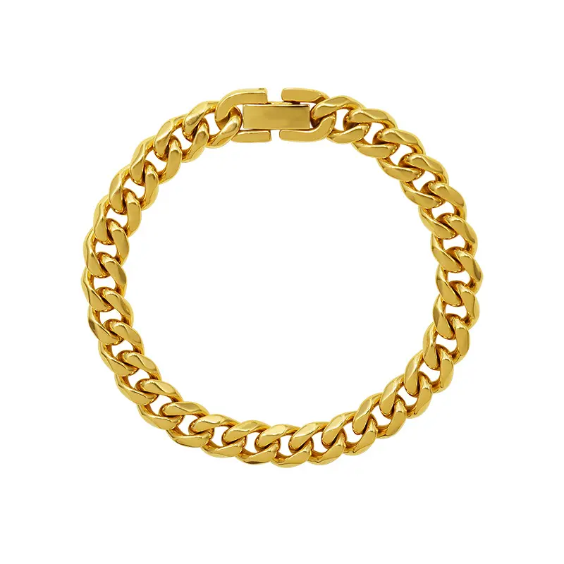 New 18k Gold Plated Stainless Steel Jewelry Gift Cool chain wide Cuban chain Bracelet