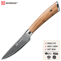 3,5-inch Damascus staal fruitmes, ultra scherp schilmes met olijfhouten handvat, professioneel keukenmes