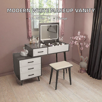 Table de maquillage moderne avec miroir LED, tiroirs de rangement, armoire latérale et tabouret