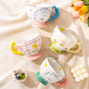 Nordic Gift Schattige <span class=keywords><strong>Hand</strong></span> Getrokken Reliëf Creatieve Ontbijt Koffie Cup Huishoudelijke Keramische Grote Capaciteit Haver Mok Voor Kantoor Meisje - Product Image 2