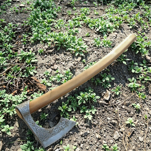Hache Viking gravée avec tête barbue, lame en acier, manche en bois, hache de camping en plein air - Product Image 3