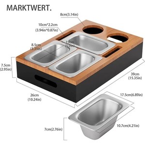 Caja de Almacenamiento de Madera con Soporte para Teléfono, 4 Compartimentos, Organizador de Mesa para Bebidas y Aperitivos, Rectangular, Madera Maciza, Multifuncional - Product Image 4