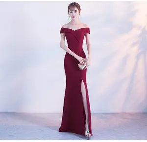 Elegant Womens Costumes Sexy Off Shoulder Slit Mermaid Evening Gown Ladies Bodycon Bridesmaid Wedding Party Dress Prom Dresses