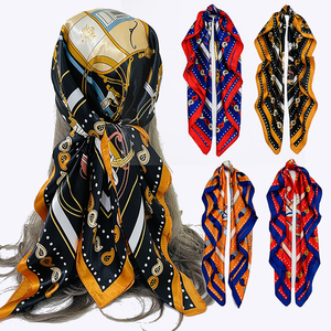 Écharpe carrée en satin de soie vintage pour femme SAWA, imprimée numériquement, motif léopard et pois, châle, foulard multifonctionnel, hijab d'été - Product Image 1