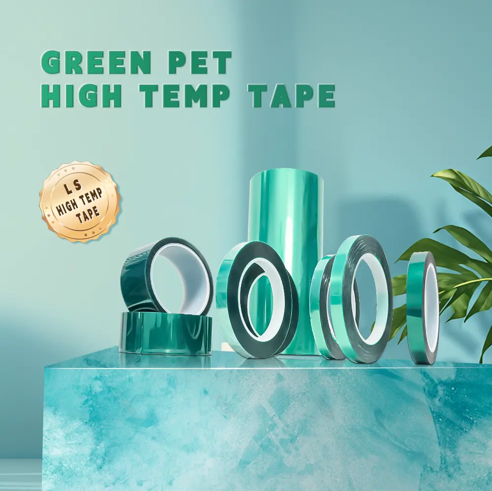 Hoge Temperatuur Siliconen Zelfklevende Groene Pet Polyester Tape Voor 3d Printing Pcb Maskeren