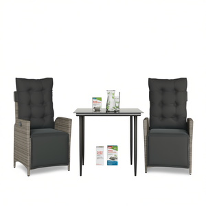 Ensemble de salle à manger de jardin en rotin gris trois pièces avec housses amovibles, mobilier d'extérieur au design contemporain pour 2 personnes - Product Image 1
