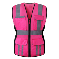 Custom logo High Visibility Mesh Construction Safety Jackets Sleeveless Multi Pocket pink Adjustable Reflective Vest for Women