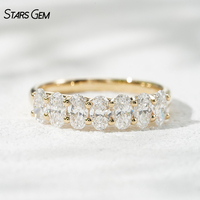 Bague d'anniversaire classique Starsgem à sept pierres, diamant de laboratoire ovale 1,35 ct couleur D VS 3x5 mm, or massif 18 carats plaqué rhodium