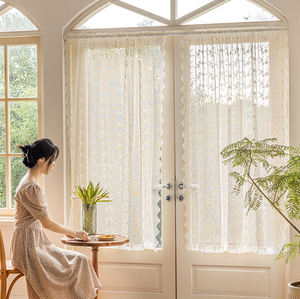 Vente en gros de rideaux transparents Pastorale design salon chambre à coucher cuisine broderie fleur beige - Product Image 4