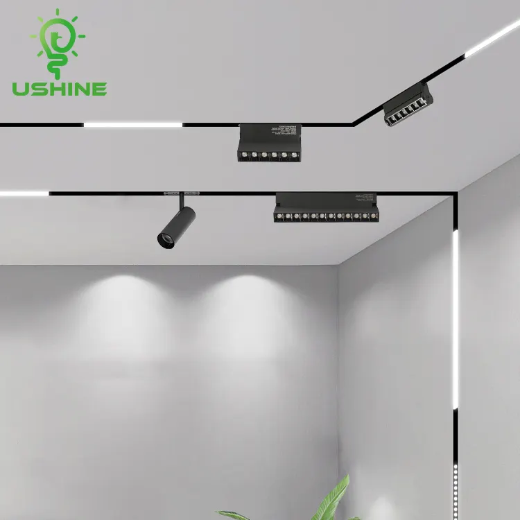 Ushine Alto Brillo Interior Tienda Oficina Hogar Superficie Montada Aluminio COB LED Luz de Pista Magnética