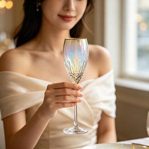 Flûtes à <span class=keywords><strong>champagne</strong></span> en cristal irisé de luxe Raymond Wholesale, bord doré, verre taillé, pour mariage, fête, hôtel, banquet - Product Image 6