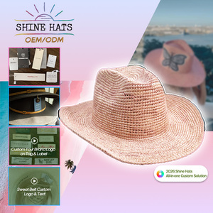 Sombrero de Paja Estilo Vaquero para Mujer, Color Rosa, Personalizado, Lindo, de Rafia, para Pesca, <span class=keywords><strong>Playa</strong></span>, Surf y Actividades al Aire Libre, Verano 2026, OEM Shinehats, Venta al Por Mayor - Product Image 1