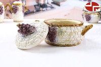 Pot à nourriture en dolomite avec motif de raisin en relief, bol à soupe avec couvercle, boîte à biscuits