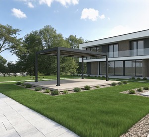 Pergola bioclimatique motorisée en aluminium avec lames orientables blanches, <span class=keywords><strong>abri</strong></span> pour <span class=keywords><strong>cuisine</strong></span> extérieure - Product Image 3