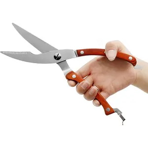 专业不锈钢2CR13鸡骨剪刀用于切割厨房10英寸帕克卡木柄鸡骨家禽剪刀