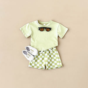 Baby Sommerkleidung Satz Mädchen T-Shirt karierte Shortsanzug Kinder Kurzarm 2 Stück - Product Image 6