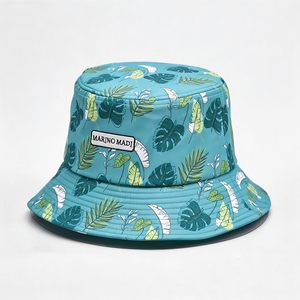 Chapeau Bob Unisexe en Toile Polyester/Coton à Imprimé Feuilles Tropicales Teal, Léger, avec Patch Brodé MARINO MADI, Idéal pour l'Été et la Plage - Product Image 5