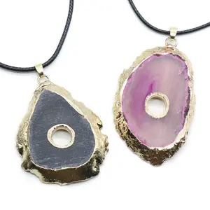 Chinese Pendants for Jewelry Making Manufacturer Natural Wholesale Quartz Clusters Stone Agate Gem Geode Slices Pendants Jewelry