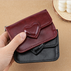 Porte-cartes en cuir véritable pour femmes, design mignon inspiré des macarons, motif cœur d'amour, petite taille - Product Image 3