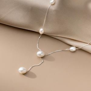 Collar de Perlas de Plata de Ley S925 con Borla, Pendientes de Perlas de Agua Dulce con Forma de Grano de Arroz, Estilo Lujoso e Informal, con Cuentas, Y01252 - Product Image 4