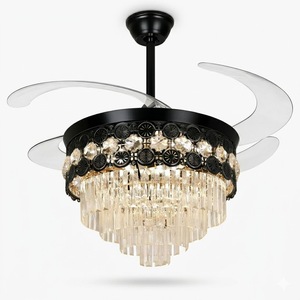 Premium LED <b>Ceiling</b> <b>Fan</b> <b>with</b> Crystal Chandelier Retractable Blades <b>Remote</b> Control Silent Motor Elegant Home Decor - Product Image 1