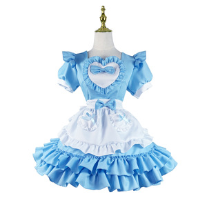Japanese Style Blue Lolita Maid Dress With Ruffled Neckline And A Line Silhouette For Women - Product Image 5