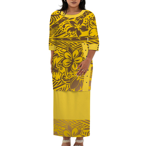 <span class=keywords><strong>Abbigliamento</strong></span> tribale Samoan Puletasi polinesiano <span class=keywords><strong>stampa</strong></span> da donna abito in poliestere lungo fino al pavimento in stile isolano - Product Image 2