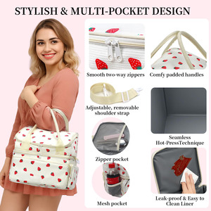Stylish Girls <b>Cute</b> Strawberry <b>Lunch</b> <b>Bag</b> Double Deck Large Capacity Cooler <b>Bag</b> for Beverages Fruits - Product Image 5