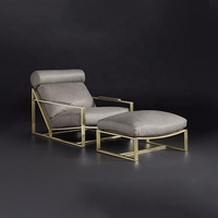 Fauteuil d'appoint moderne pour salon, chaise de luxe nordique en acier inoxydable doré et cuir véritable pour hôtel