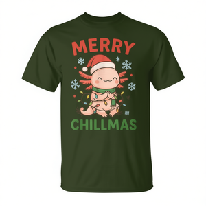 T-shirt natalizia Merry Chillmas Axolotl, stampa digitale, girocollo, manica corta, unisex, per adulti - Product Image 2