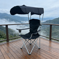 Chaise pliante de camping et de pêche avec auvent, accoudoirs et table, chaise portable pare-soleil pour plage, barbecue, pique-nique et loisirs