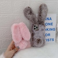 Coque en peluche 3D mignonne avec oreilles de lapin pour iPhone 12, antichoc en TPU souple, 2 couleurs – Offre spéciale usine 2021