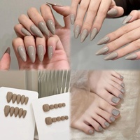Vente en gros usine : Ongles à presser en acrylique gris, couleur unie, faits main, style minimaliste, styles personnalisés acceptés
