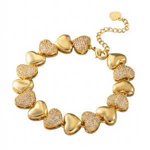 Heart Shaped <b>Bracelet</b> 18k Gold Plated <b>Copper</b> With Diamonds And Zircon Adjustable For Gift Unisex Jewelry - Product Image 4