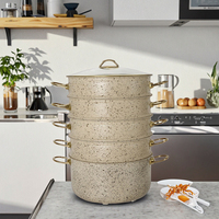 Casserole de 28 cm avec 4 cuvettes vapeur antiadhésives en acier inoxydable 304, marmite vapeur, pot de cuisson, pot à soupe, pour la maison et la cuisine