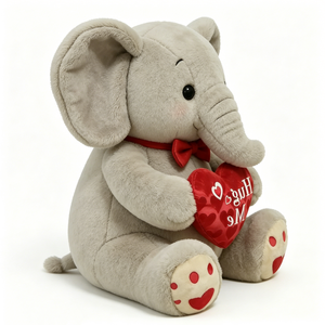Peluche de Elefante Personalizado para el Día de San Valentín, Peluche Gris Sentado con Lazo Rojo y Almohada con Forma de Corazón con la Inscripción "Abrazame", Lindo y Romántico - Product Image 3