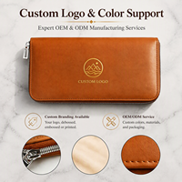 Étui de voyage marron zippé pour bijoux avec rouleaux à bagues, sangle pour boucles d'oreilles et pochette zippée