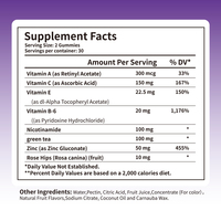Compléments alimentaires pour la peau contre l'acné avec vitamines C, B-6, A et E