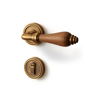 Poignée de porte intérieure en laiton antique et bois de noyer, poignée à levier vintage pour chambre à coucher, villa, avec serrure mécanique de confidentialité