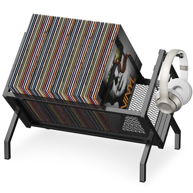 Vinyl Record Storage Holder Rack,80-100 LP Album Storage Shelf, Metal Record Display Stand