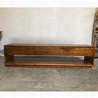 Meuble TV en teck massif durable de style Mid-Century Modern, console basse à 3 tiroirs et étagère ouverte, pour salon, style ferme