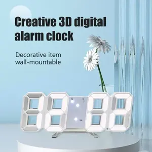 Horloge murale numérique 3D à LED Décoration de bureau multifonctionnelle à la mode Alarme murale créative à brancher Décorations pour la maison Calendriers - Product Image 6