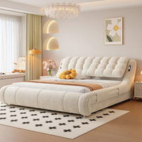 Französisches Modernes Luxus-Schlafzimmer-Lederbett im Creme-Stil, Minimalistisches Queensize-Bett mit Stauraum, Gepolstertes Hochzeitsbett