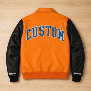 Custom Logo High Quality Leather Sleeve Retro Collegiate Baseball Applique <b>Rhinestone</b> Men's Varsity <b>Jacket</b> for Men - Product Image 2
