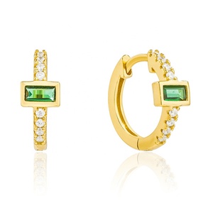 Gemnel 2019 New Arrivals Beauty <strong>Emerald</strong> baguette 14k <strong>Gold</strong> Huggie <strong>Earrings</strong> - Product Image 1