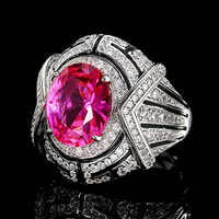 Fabrieksdirecte verkoop Art Deco ovale multi-kleurige edelsteen halo statement ring 18K verguld luxe