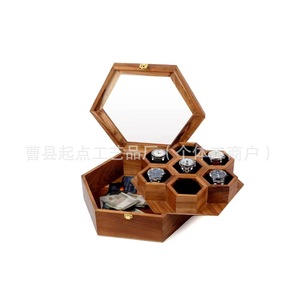 Caja de exhibición de relojes de madera, hexagonal, de madera maciza, con tapa abatible, diseño de panal, a prueba de polvo, para relojes de hombre - Product Image 4