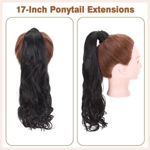 Extensions de cheveux queue de cheval à clipser de 17 pouces Wrap-Around Big Wavy Curly Ponytail Fluffy <span class=keywords><strong>Perruque</strong></span> synthétique pour femmes - Product Image 4