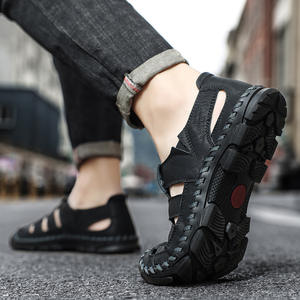 Sandalias deportivas huecas para hombre, de verano, con puntera cerrada, de cuero genuino, suela suave, antideslizantes, para conducir al aire libre, para vadear, zapatos de playa - Product Image 2