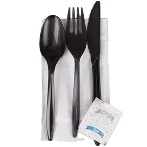 disposable spoon fork knife set for restaurant 250 plastic cutlery set packets with pepper and salt